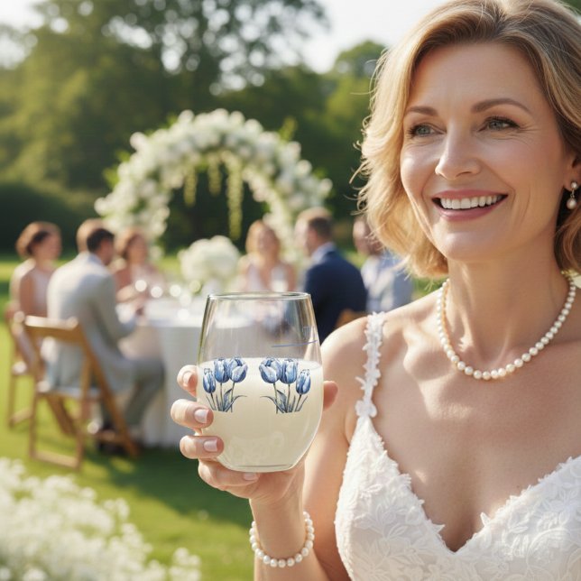 Tulips in Delft Blue benutzerdefinierbar Weinglas Ohne Stiel (Von Creator hochgeladen)