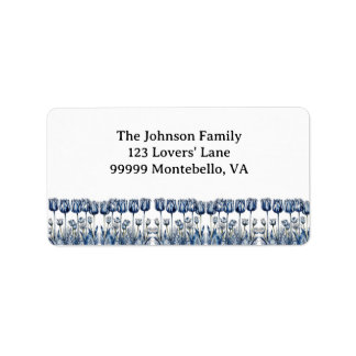 Tulips in Delft Blue mit benutzerdefinierbarem Lab Adressaufkleber