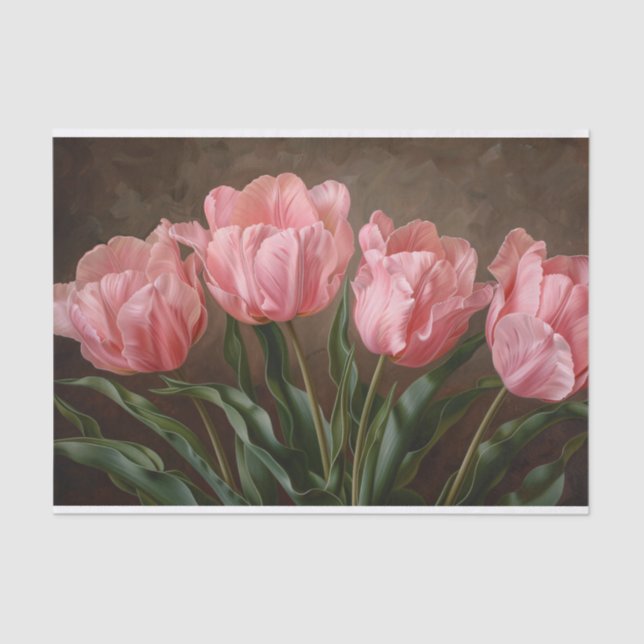 Tulips in einem zarten rosa Botanischen Dekoupage Seidenpapier (Vorderseite)