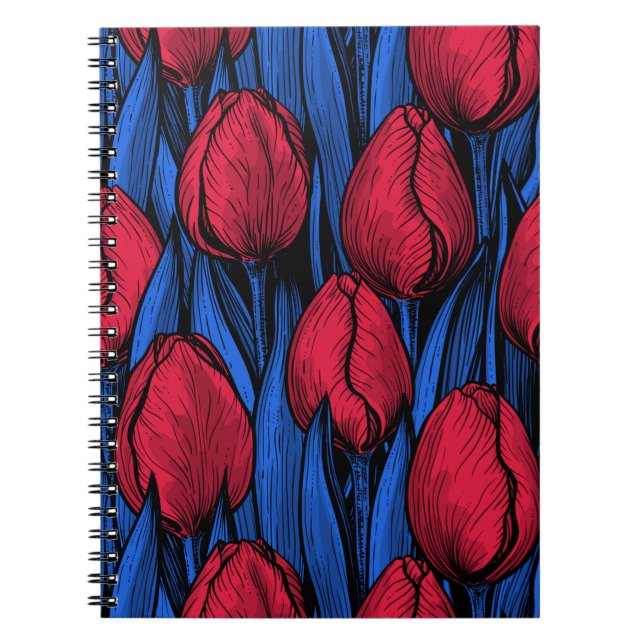 Tulips in Rot und Blau Notizblock (Vorderseite)