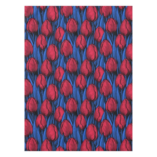Tulips in Rot und Blau Tischdecke (Vorderseite)