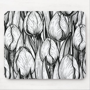 Tulips in Schwarzweiß Mousepad