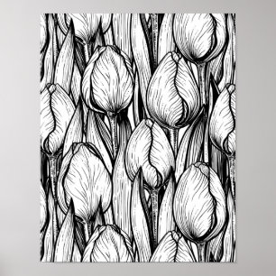 Tulips in Schwarzweiß Poster