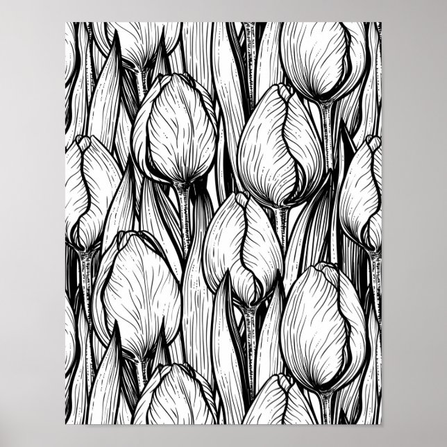 Tulips in Schwarzweiß Poster (Vorne)