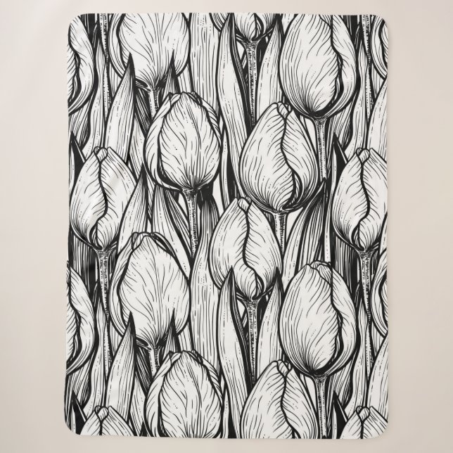 Tulips in Schwarzweiß Sherpadecke (Vorderseite)