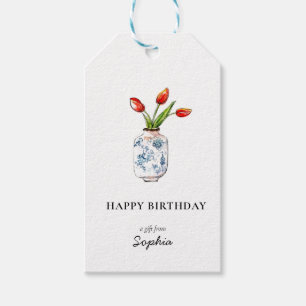 Tulips in Vase Happy Birthday Gift Tags Geschenkanhänger