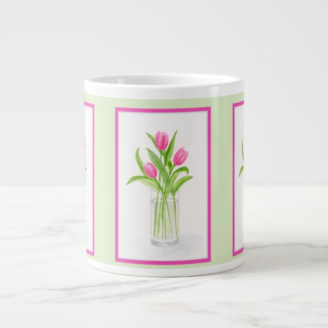 Tulips in Water Handpainted Watercolor  Jumbo-Tasse (Vorderseite)