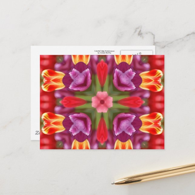 Tulips Kaleidoskop Postkarte (Vorderseite/Rückseite Beispiel)