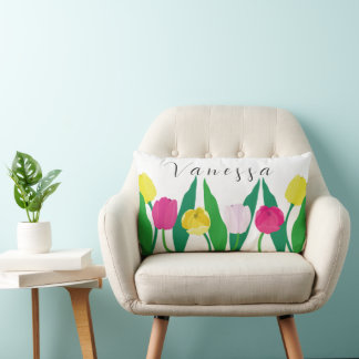 Tulips Pink Yellow Purple Green Modern Customize. Lendenkissen