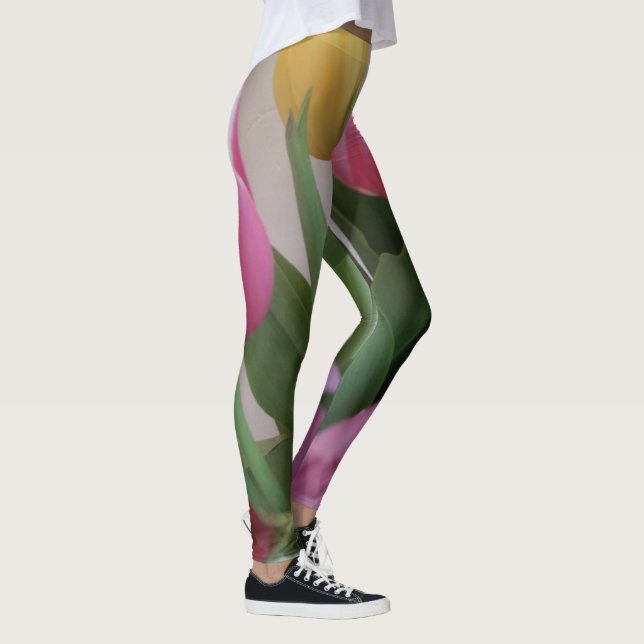 Tulips Rosa Gelbe Blüten Blumenblumen Leggings (Rechts)