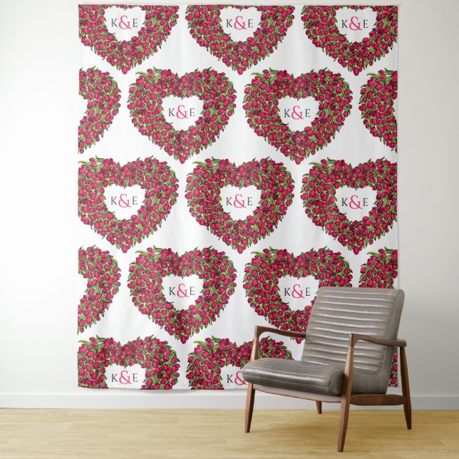 Tulips Rote Monogramm Hochzeitskugel Wandteppich (Beispiel)