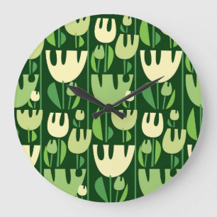 Tulips Scandinavian Style Pattern Große Wanduhr