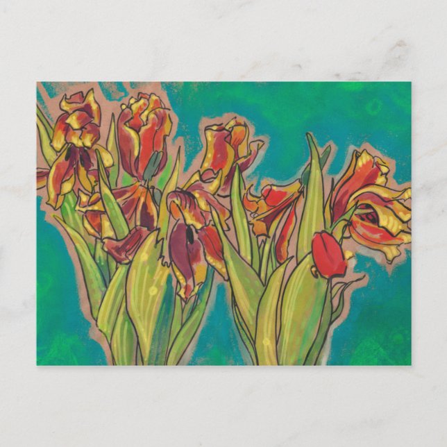 Tulips Sketch, Frühlingsblumen Blumenpasten Postkarte (Vorderseite)