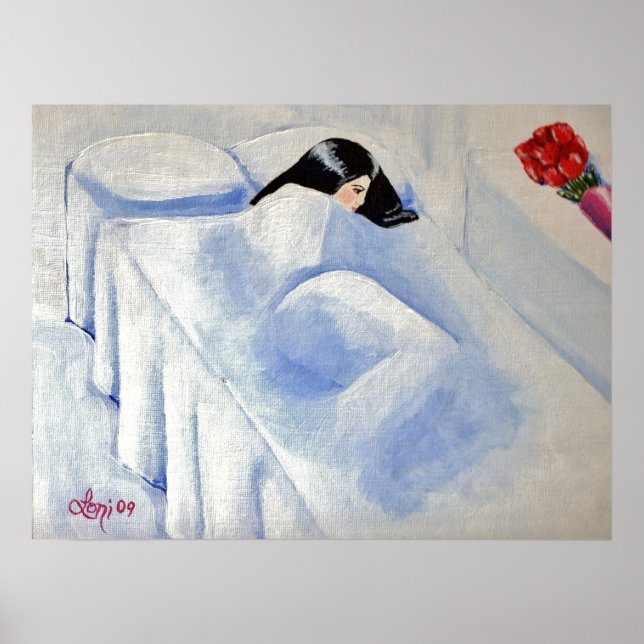 "Tulips" Traurige Frau mit Schwarzes Haar Poster (Vorne)