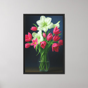 Tulips und Amaryllis in Vase Still Life Leinwanddruck