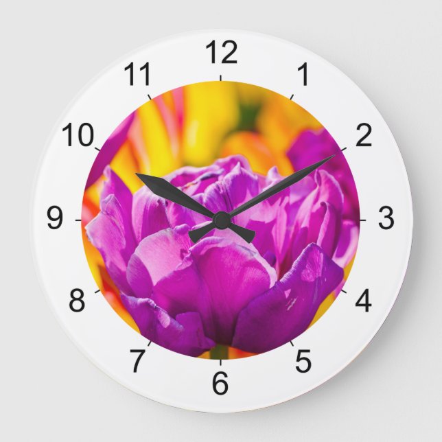 Tulips Verzauberung Violet Große Wanduhr (Vorderseite)