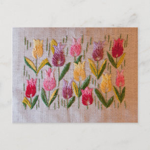 Tulips vintage embroidery postkarte