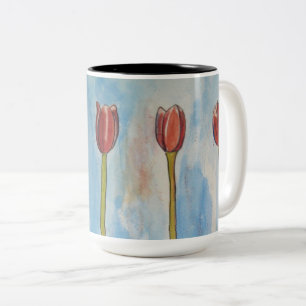 Tulips Wasserfarbe Zwei-Ton-Kaffee-Tasse Zweifarbige Tasse