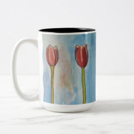 Tulips Wasserfarbe Zwei-Ton-Kaffee-Tasse Zweifarbige Tasse