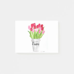 Tulips Watercolor Floral Happy Easter Pink elegant Post-it Klebezettel