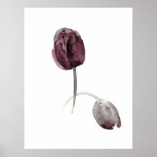 Tulips, weißes Poster, violette Blumen Poster