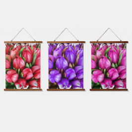 Tulips Wood Topped Wall Tapestry Wandteppich Mit Holzrahmen