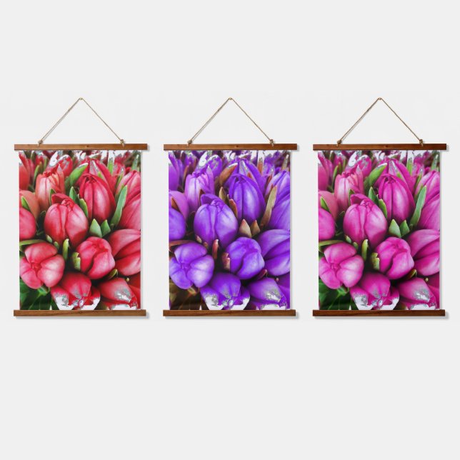 Tulips Wood Topped Wall Tapestry Wandteppich Mit Holzrahmen (Dreifach)