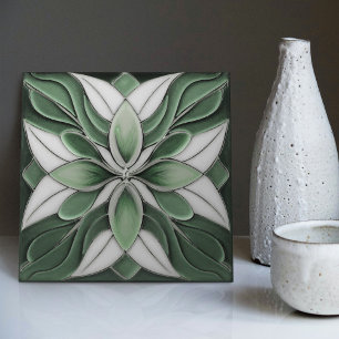 Tulips zu Sage Symmetric Art Nouveau Keramik Tile Fliese