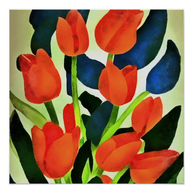 Tulissen in kräftigen Farben Rote Blumen Kunst Poster (Vorderseite)