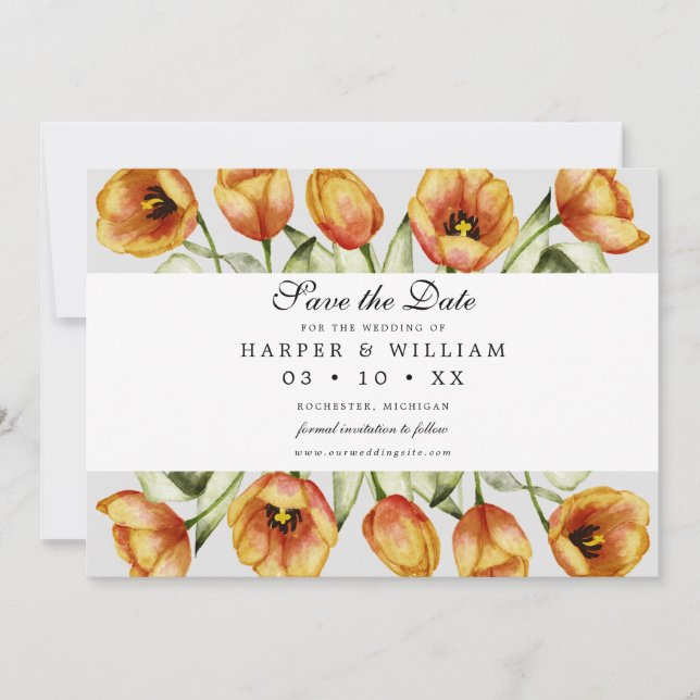 Tulpe Aquarellblumen Save the Date Karte (Vorderseite)