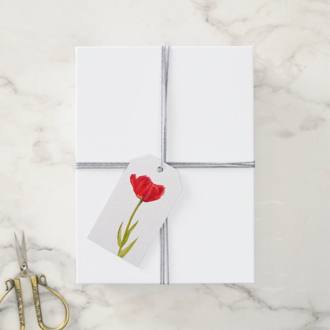 Tulpe-Blume-Aquarellschilder Geschenkanhänger (Mit Garn)