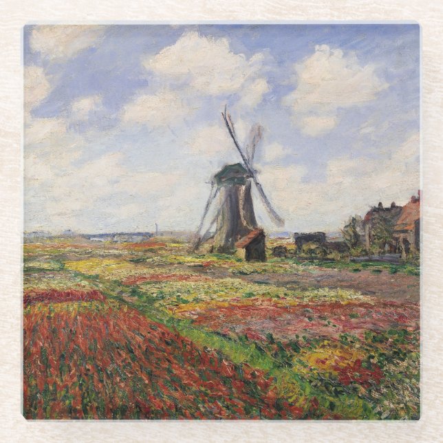 Tulpe-Felder Rijnsburg Windmühle Claude Monets | Glasuntersetzer (Vorderseite)