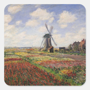 Tulpe-Felder Rijnsburg Windmühle Claude Monets   Quadratischer Aufkleber