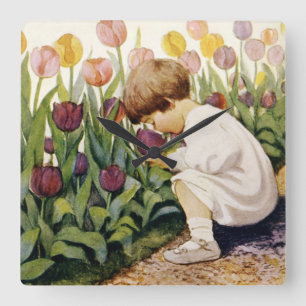 Tulpe-Garten Quadratische Wanduhr