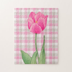 Tulpe im Vintage-Stil Grafik Kunstpuzzle Pink Puzzle
