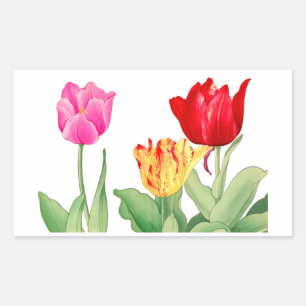 Tulpe, japanische Holzschnittkunst Rechteckiger Aufkleber