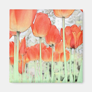 Tulpe. Künstlerischer Stil rote Tulpenblume. Magnet