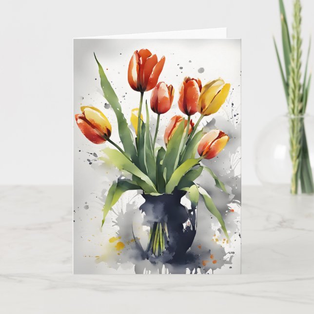 Tulpen - Aquarellblumen Karte (Vorderseite)