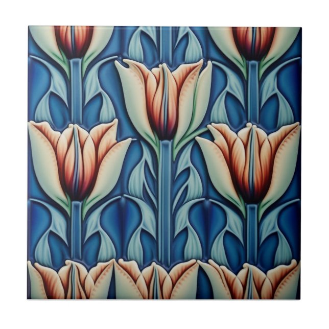 Tulpen auf Mosaik Art Nouveau Keramik Tile Fliese (Vorderseite)