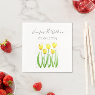 Tulpen Blumen Aquarell Gelb Rustikal Hochzeit Serviette