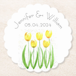 Tulpen Blumen Aquarell Gelb Rustikal Hochzeit Untersetzer
