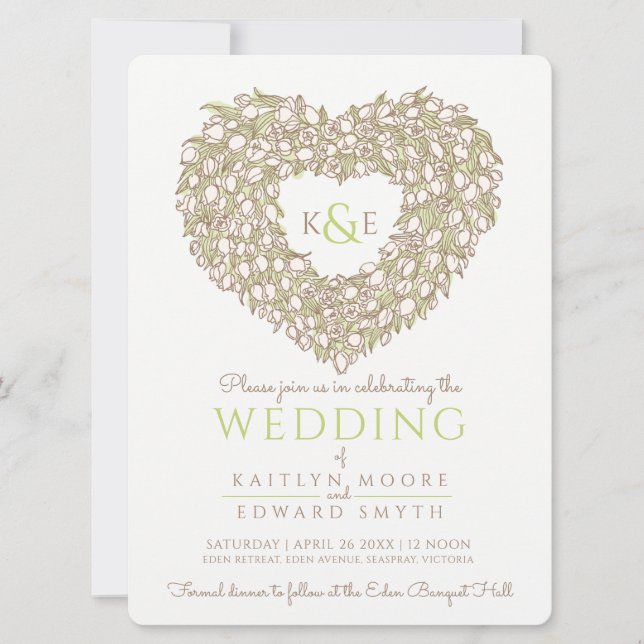 Tulpen, die eine Herzhochzeit gezeichnet haben Einladung (Vorderseite)