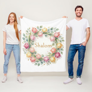 Tulpen-Eukalyptus-Kranz, Shalom Watercolor Gold Fleecedecke