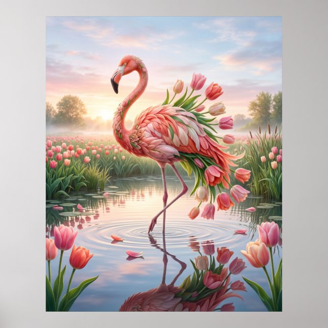 Tulpen Flamingo Spiegel Marsch Poster (Vorne)