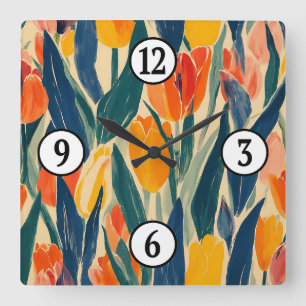 Tulpen Frühlingsglanz Quadratische Wanduhr