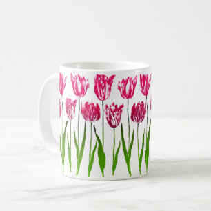 Tulpen-Garten-Druck in Fuchsia-Rosa und Grün Kaffeetasse
