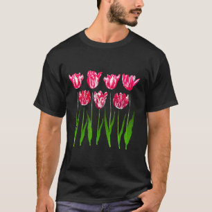 Tulpen-Garten-Druck in Schattierungen von Fuchsia- T-Shirt