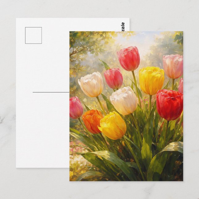 Tulpen Garten - Malerischer Stil Postkarte (Vorne/Hinten)