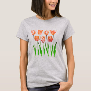 Tulpen-Garten-Print in Korallenorange und Grün T-S T-Shirt