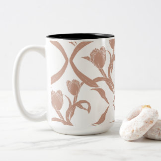 Tulpen im Blockdruck beige, Weizen golden Zweifarbige Tasse